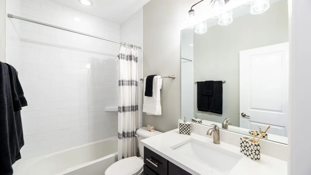 Modern bathroom in 55+ ranch home Eastman Homes Colorado
